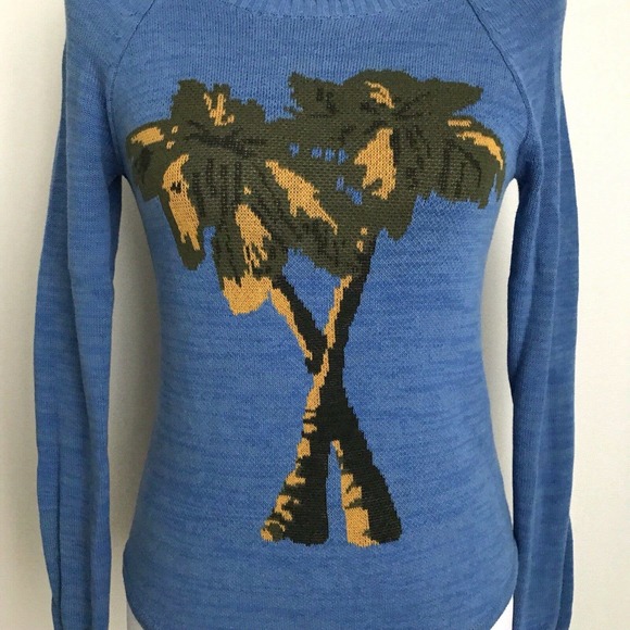 Cooperative Urban Outfitters Blue Palm Tree Sweater Open Strap Back Size XS - Picture 4 of 10